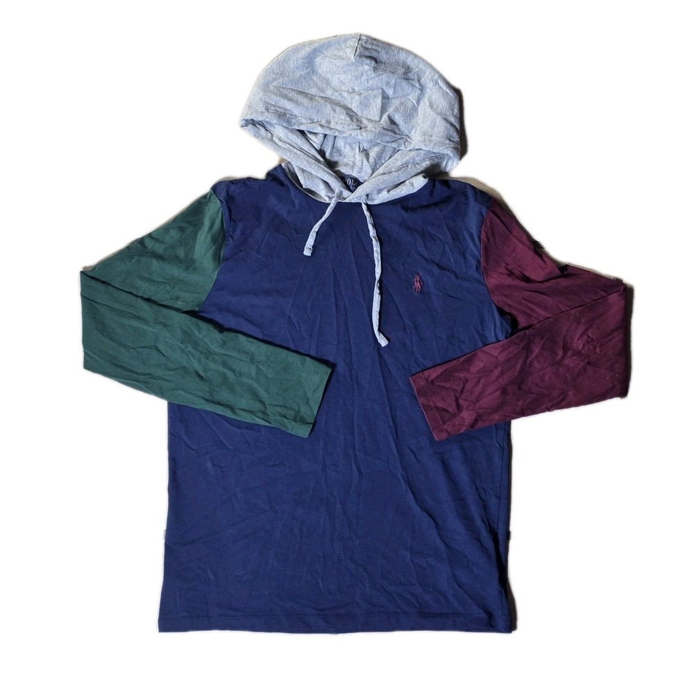 Polo Ralph Lauren Hoodie Mens Medium Multicolor Colorblock Pony Lightweight